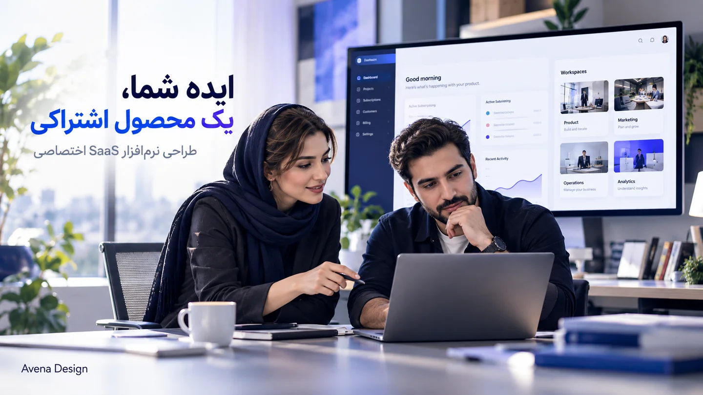 تصویر تبلیغاتی مفهومی طراحی نرم افزار SaaS اختصاصی
